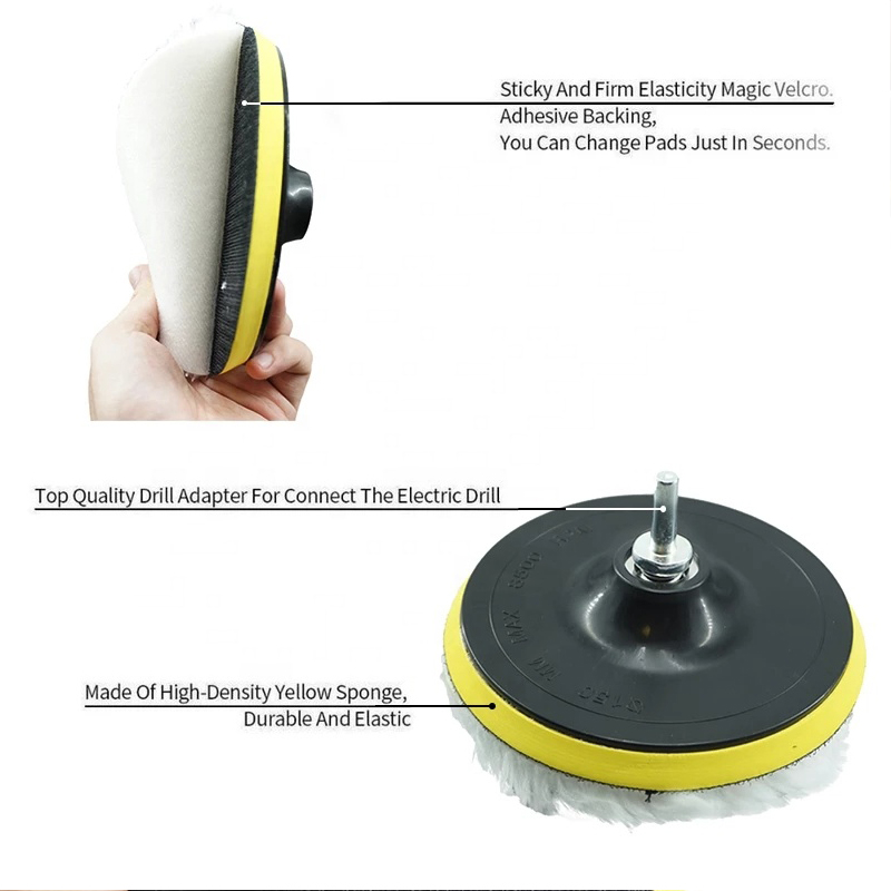 5Pcs Car Polishing Kit Self-Adhesive Buffing Waxing Sponge Wool Wheel Polish Pad for Car Polisher Drill Adapter Detail Cleaning