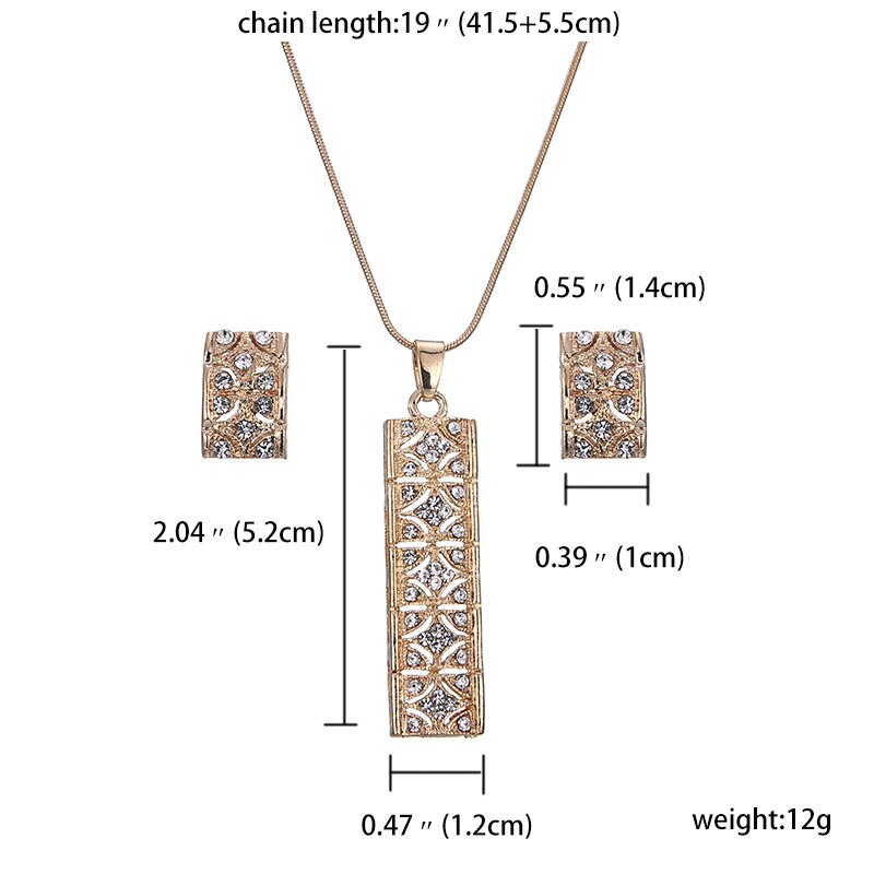 jiayijiaduo gold-color jewelry set pendant earrings necklace set for women Sanskrit rectangular crystal wedding