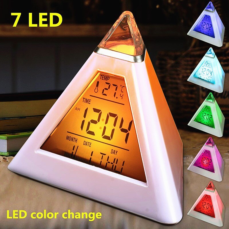 1PC Electronic Table Calendar LCD Desk Timer Digital Led Alarm Clocks Student Clocks With Week Snooze Thermometer: Color Changing Clock