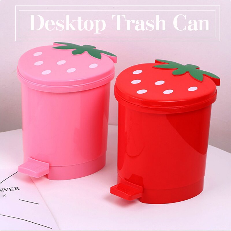 Mini Cute Desktop Trash Can With Lid Strawberry Trash Can For Desk Kitchen Trash Can Girls Kids Kids Room Decor