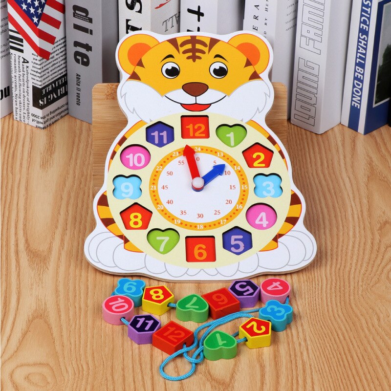 Babyspeelgoed dierenklok kralen doolhof houten speelgoed digitale klok kralen accessoires kinderspeelgoed voor kinderen figuur blokken