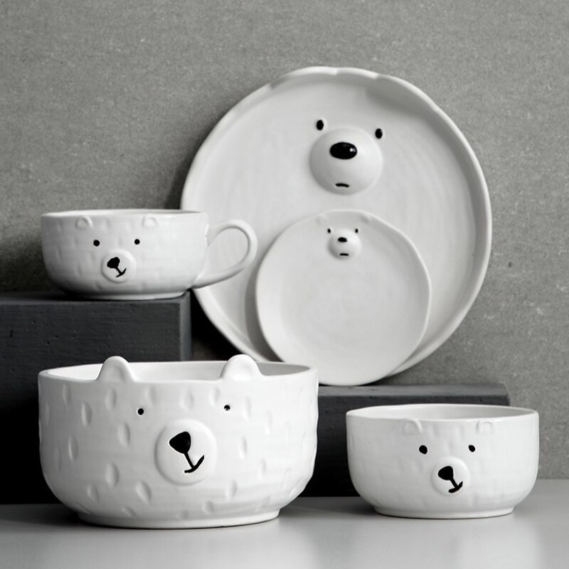 Ceramic Cartoon Plate Tableware Set Cute Girl Heart Bear Plate Home Personality Breakfast Japanese Dinnerware Set