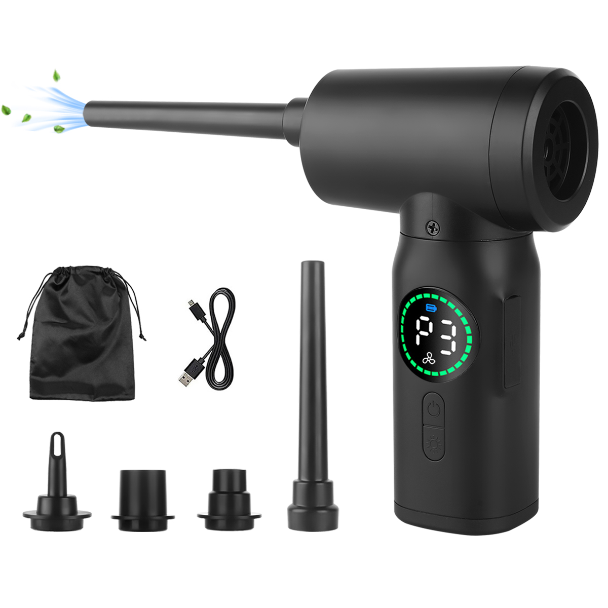 Samengeperste lucht Duster voor computer toetsenbord PC auto schoon 51000 RPM USB opladen draagbare elektrische ontstoffen draadloze lucht blazer: Black