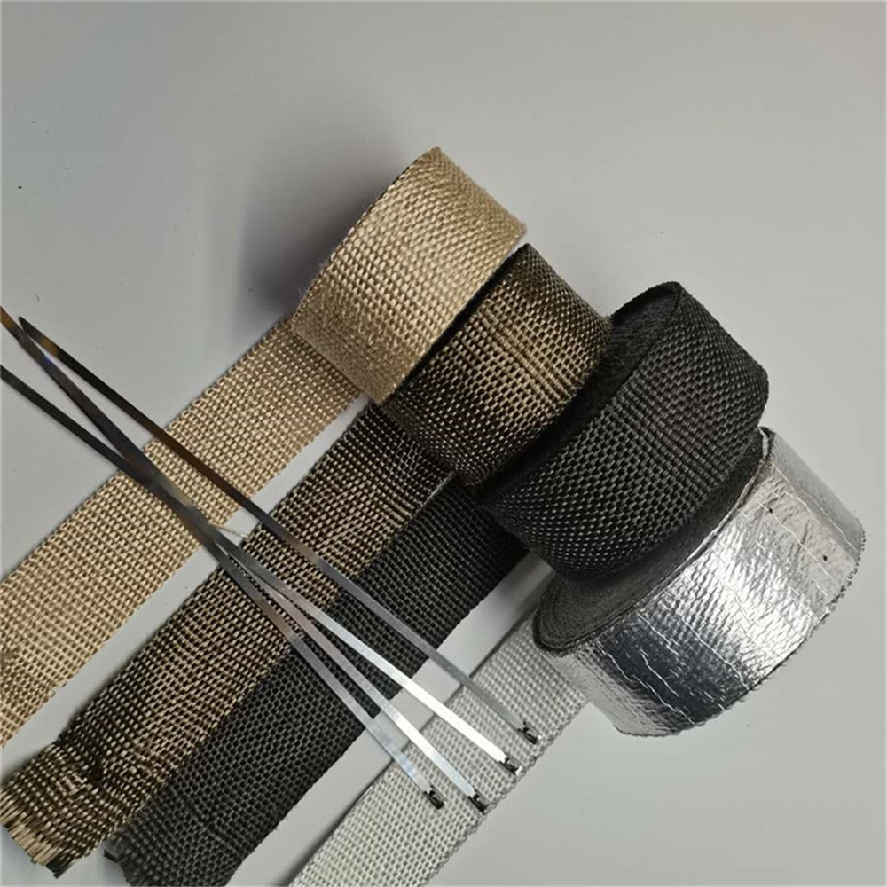 Glass fiber exhaust manifold insulation tape banana tape with stainless steel cable tie 5cm*5M 10M 15M