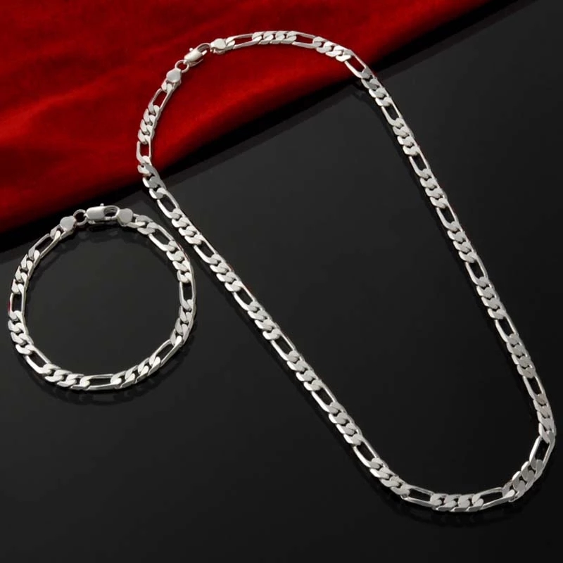 Noble-Cadena de 4MM de Color plata 925 para hombre y mujer, pulsera, collar, conjunto de joyas, de Navidad, dijes, boda,