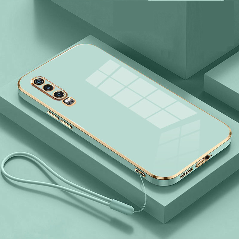 For Huawei P30 Case Luxury Square Plating ELE-L29, ELE-L09, ELE-L04 Phone Case ShockProof Silicone Back Cover Fundas: SKY BLUE