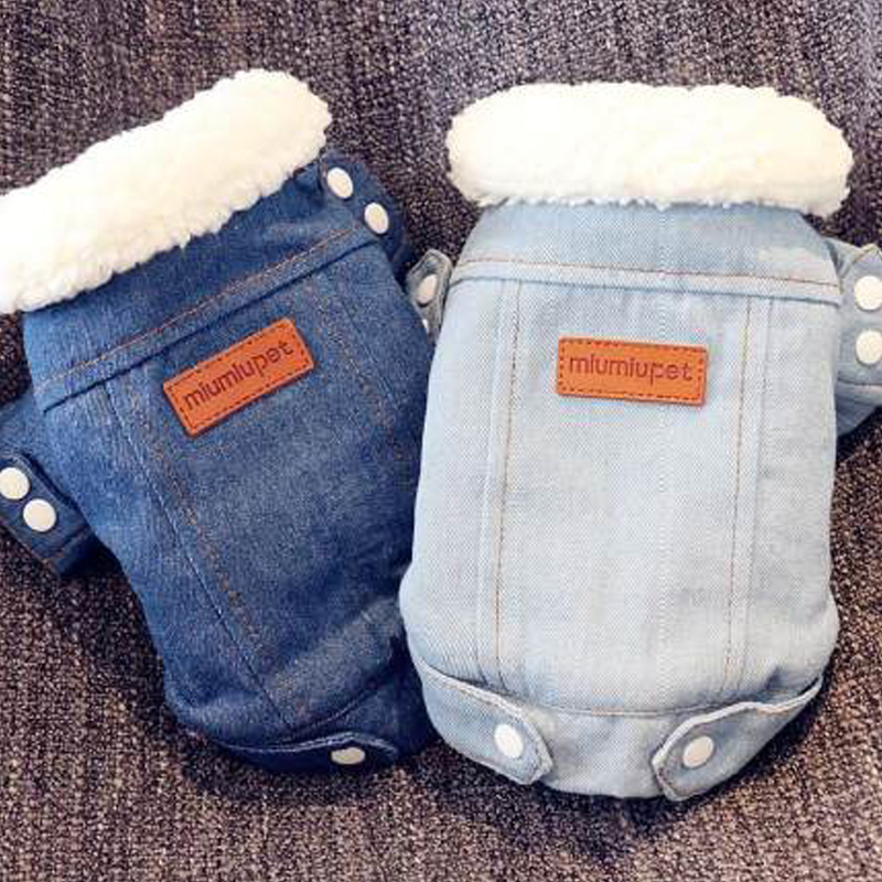 Herfst En Winter Dikke Warme Denim Katoenen Jas Pet Kleding Geschikt Voor Poedel, Pommeren, teddy Warm Te Houden En Comfotable