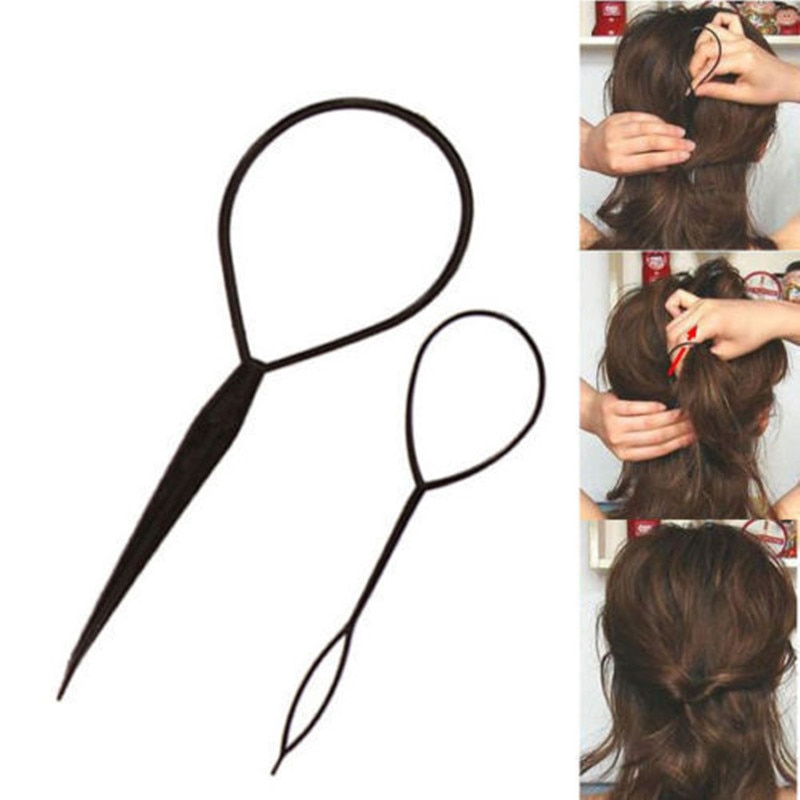 2 Stuk Paardenstaart Plastic Ring Styling Tool Zwart Topsy Pony Topsy Tail Clip Hair Styling Riem Massage Tool