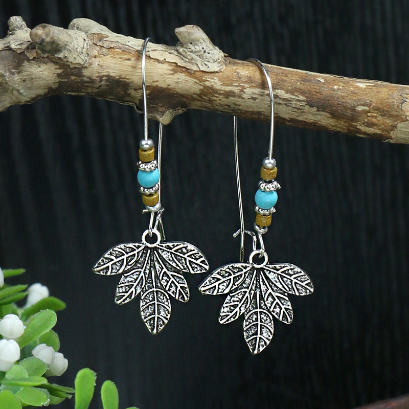 Vintage Bohemian Türkisen Verkrustete Ohrring für Frauen Kreative Silber Farbe Baum Blatt Vogel Glocken Geometrische Ohrringe Weiblichen Schmuck: 05