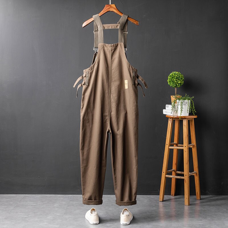 Løs lige stor lomme khaki brun fragt overalls mænd jumpsuit bib hip hop streetwear romper casual casual bukser bukser