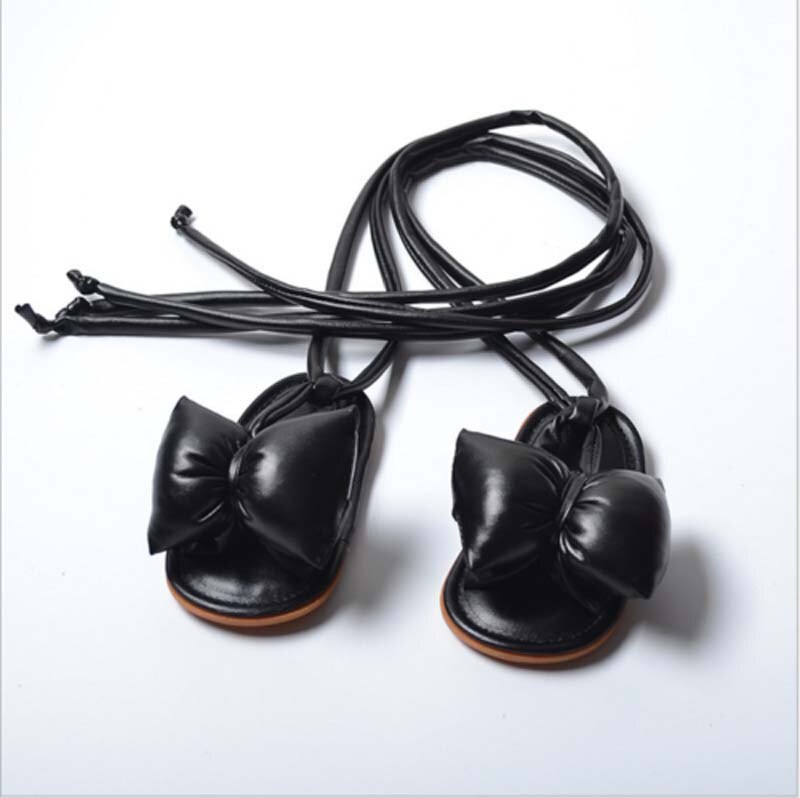 Zomer Baby Sandalen Peuter Baby Meisjes Kinderen Prinses Boog Bandage Strand Schoenen antislip Sandalen: Black / 0-6 months