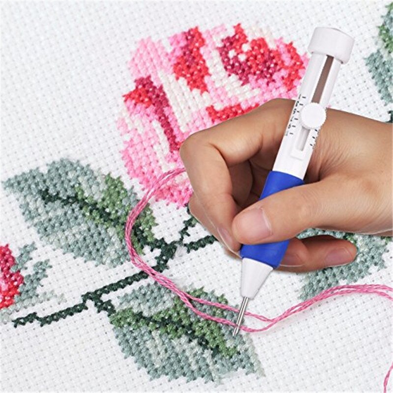 Bolígrafo de costura bordado mágico, conjunto de agujas de punzón, 2 uds., Kit de aguja de punzón con patrones bordados, herramienta de artesanía de costura de punto con funda