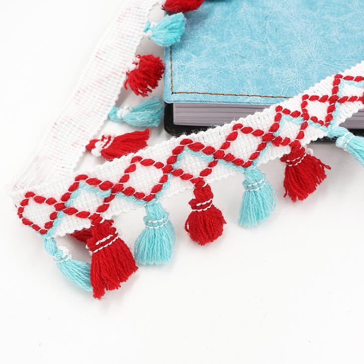 1 yard/lot kwastjes franjes katoenen kant rand kleding naai accessoires gordijn lint naai kant stof voor doe-het-zelf knutsel kleding: 15 rood lichtblauw