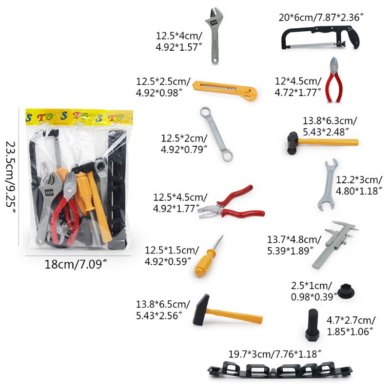 14 Pcs Set Construction Tool Set for Kids Child Career Training Activity Props Dress-Up Pretend Play Accessory