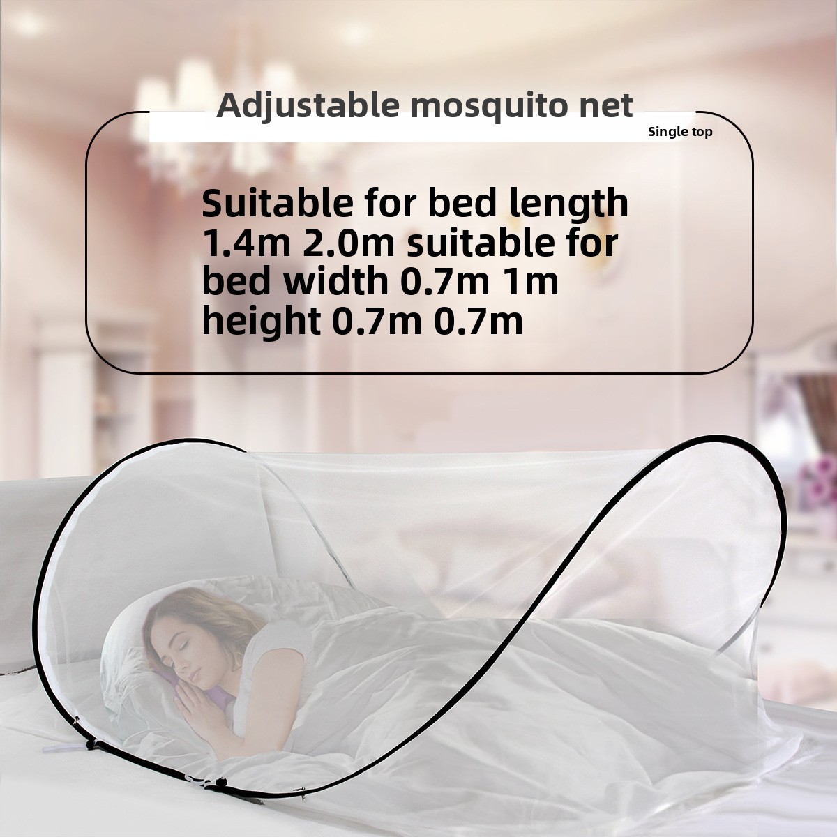 Mosquiteiro portátil pop-up para cama de solteiro 200x100x70cm, dobrável para viagem, sem pendurar, fácil instalação, barraca de camping para casa e acampamento.: Preto
