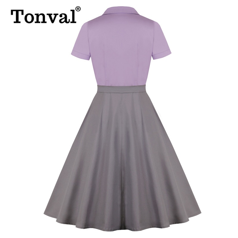 Tonval Marine Blau und Gelb Zwei Tonne-Geschmack hoch Baumwolle Elegante Kleid Frauen angeschnallt Rockabilly Jahrgang Plus Größe Midi- Kleider