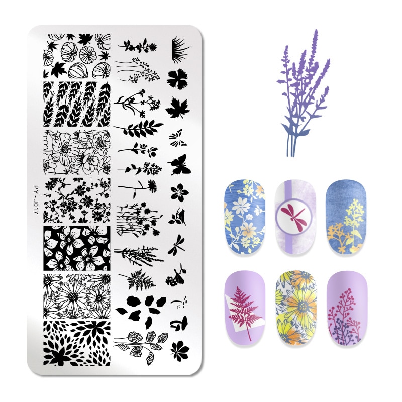 Billede dig lavendel sommerfugl blomst blade billede søm stempling plader stribet linje geometrisk plade rustfrit stål stencil værktøjer