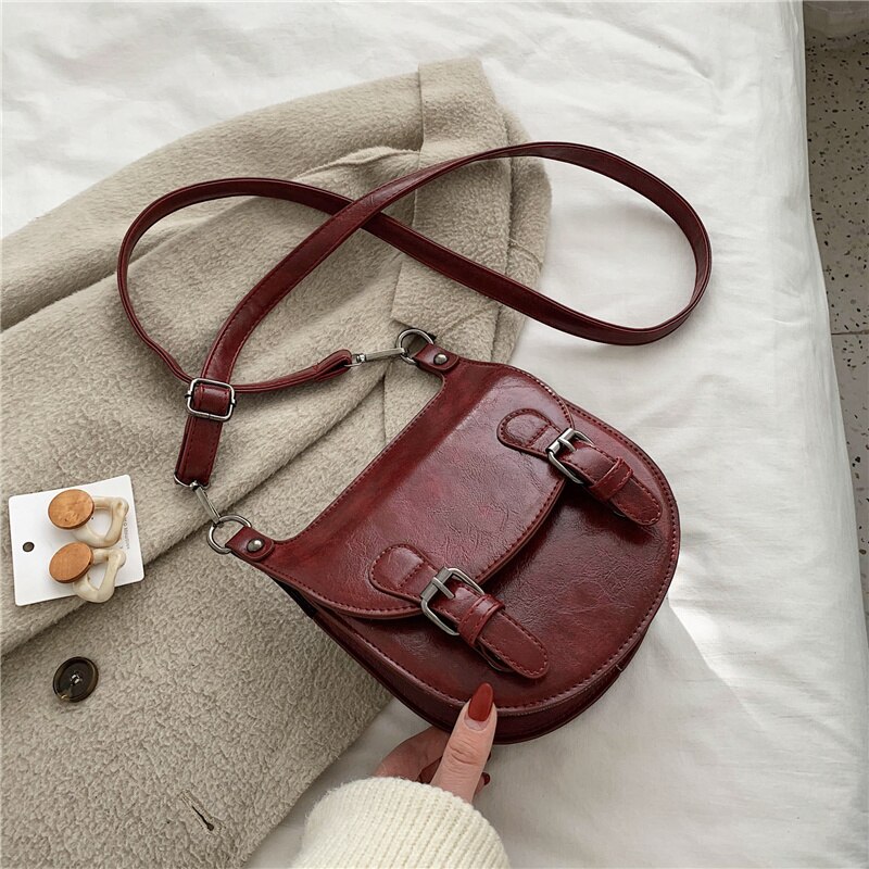 Kleine PU Leder Schulter Bote Taschen Für Frauen Einfarbig Crossbody Reise Handtaschen Dame Kreuz Körper Tasche: Burgund