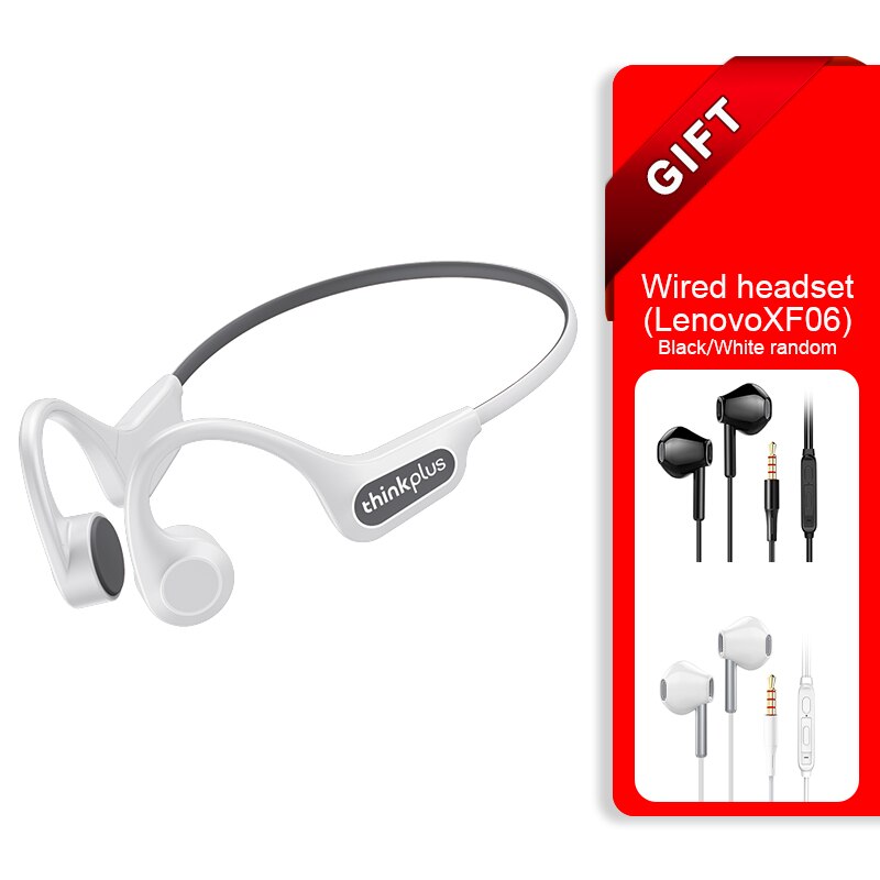 Lenovo X3 Pro Bluetooth 5.3 Bone Conduction Earphones Ear-hook Music Hifi Sports Waterproof Headset with Mic Wireless Headphones: White with xf06