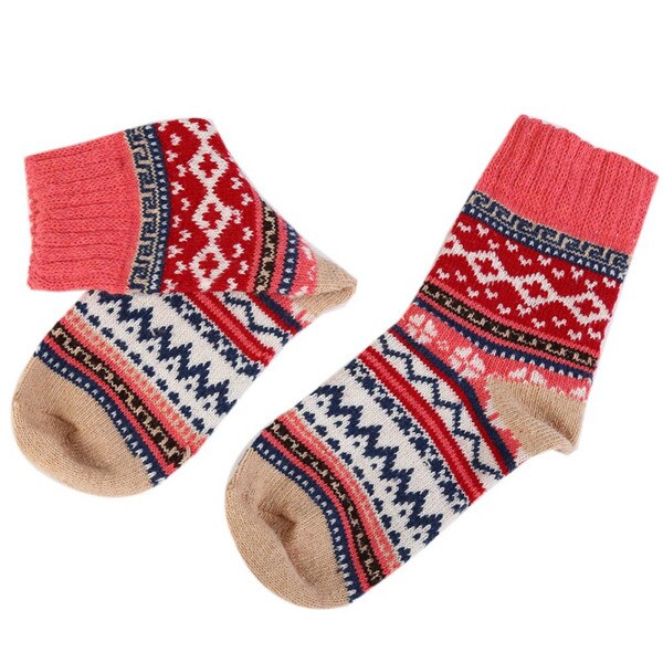Efterår vinter tykkere varme kvinders sokker søde farverige multi mønster uld blander retro kunst stil kashmir hjemme gulv sok: S