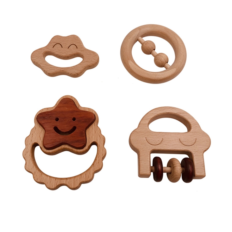 Baby Bijtring Houten Ring Wolken Rammelaar Verpleging Kauwen Kinderziektes Speelgoed Armband Molaire Fopspeen Douche Voor Pasgeboren Baby