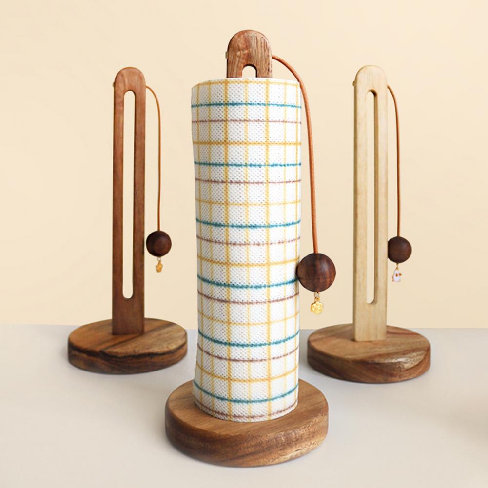 Kitchen Countertop Paper Towel Holder with Anti-Slip Wooden Base DIY Installation Standing Paper Towel Roll Stand Tissue Holder