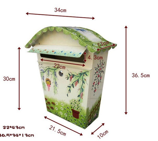 Pastoral painted letter box with lock mailbox mail box waterproof suggestion box Wall Mounted home Decoration Post Box
