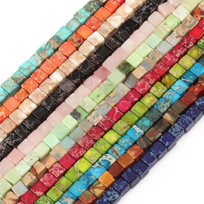 Naturstein, quadratisch, Meeressediment, kaiserliche Jaspis, Türkise, 4 x 4 mm, Würfel, verlieren Distanzperlen für Schmuckherstellung, DIY-Armbinde, 38,1 cm