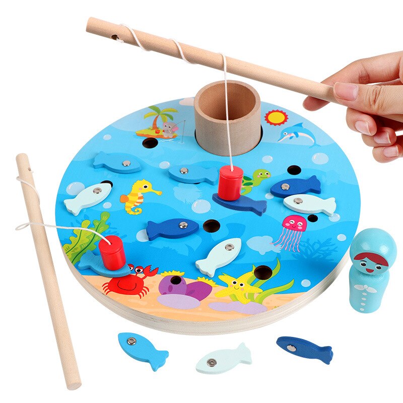 Magnetic fishing Educational wooden toys Pretend Play children fishing game magnetic Hand eye coordination training baby toygift