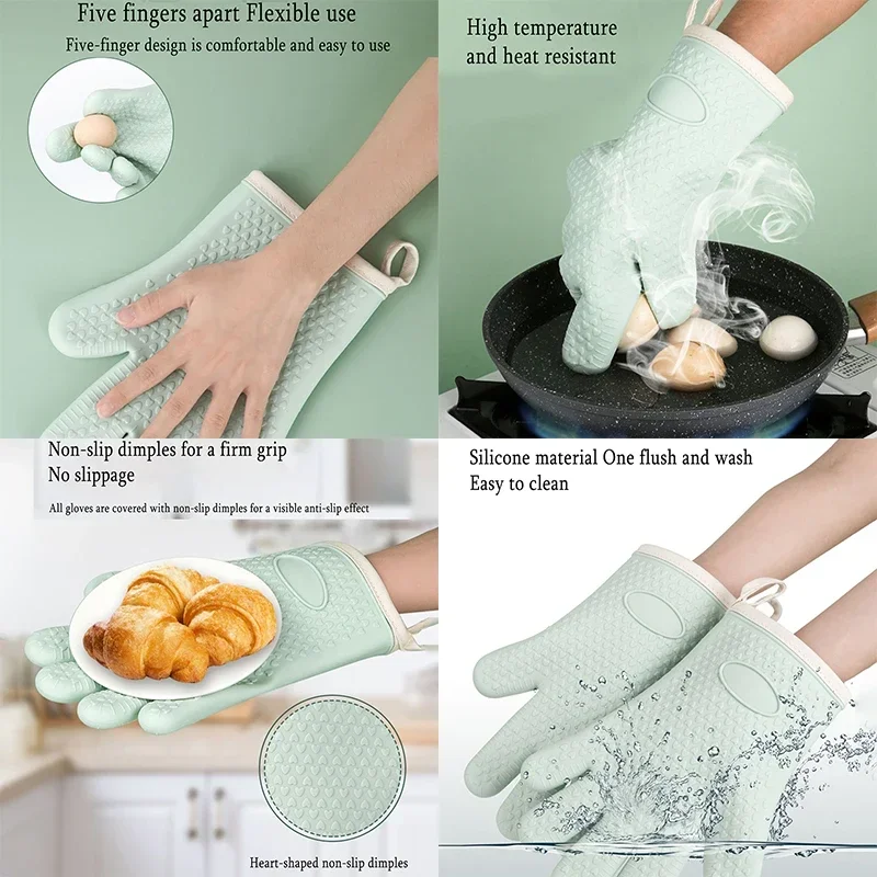 Barbecue Oven Gloves Anti-slip Heat Insulation Cooking Tools and Barbecue 1pair High Temperature Resistance Anti-scald Thicken