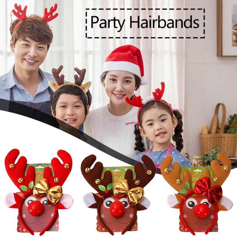 Lovely Christmas Headband with Red Nose Reindeer Antlers Hair Hoop for Kids Headwear Festival Decorative Accessories