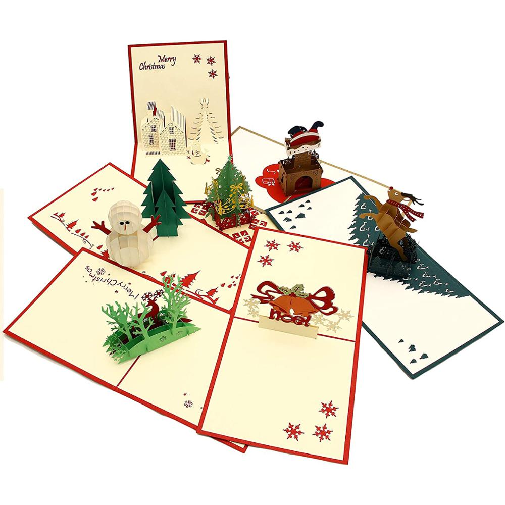 2pcs Santa Cards Christmas Greeting Cards 3D Pop Up Party Invitations Year Greeting Card Anniversary Postcard