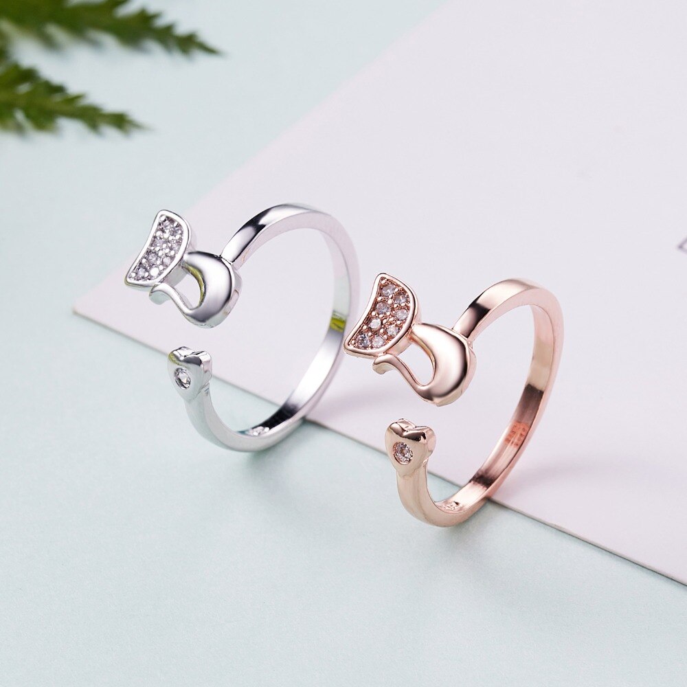 Rinhoo cat ring matt kattunge katt wrap ring öppen manschett djur finger ring för ung flicka kvinnor justerbar ring