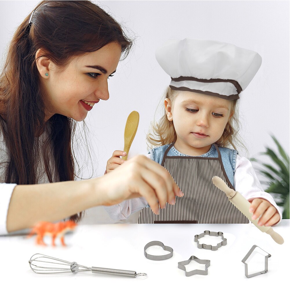 Bouiexye Kinder Schort en Chef Hoed Set Kinderschort Verstelbaar met 2 Zakken Kinder Chef Schilderen voor Koken Bakken, Zwart, 18 x 24 inches