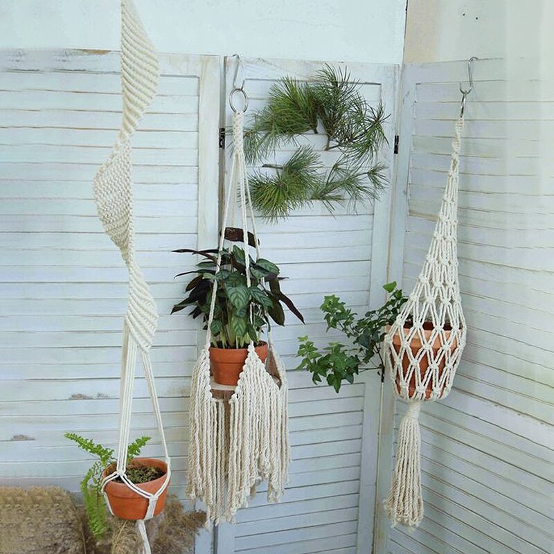 Handmade Macrame Plant Hanger Flower Pot Hanging Planter Basket Support for Flower Stands Wall Hangers Garden Balcony Decoration
