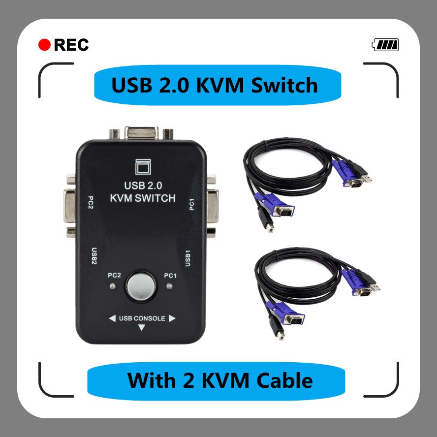 2/4 Port USB2.0 KVM Switch Box For Mouse Keyboard Printer Share Switcher 200MHz 1920x1440 VGA Monitor Switch Box Adapter: 2 Ports With CABLE