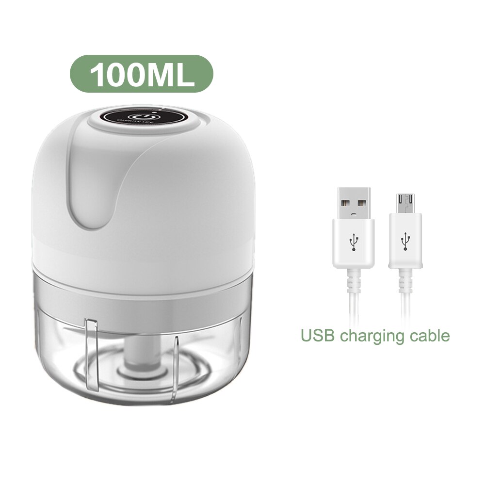 100/250mL Mini Electric Garlic Chopper USB Meat Grinder Garlic Masher Machine Sturdy Durable Vegetable Crusher Kitchen Tool: 100ml white