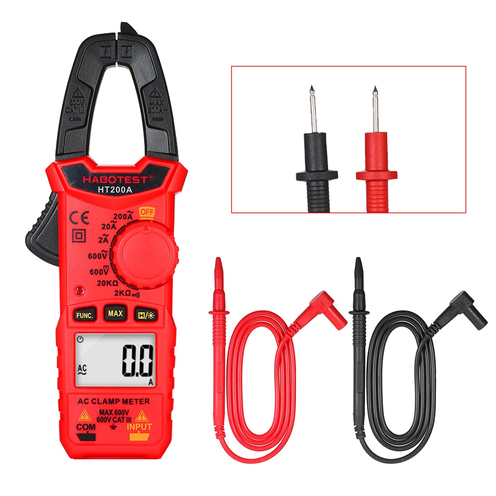 HABOTEST HT200A Mini AC Digital Clamp Meter True RMS Auto Ranging Digital Multimeter AC/DC Voltage Resistance Continuity Tests