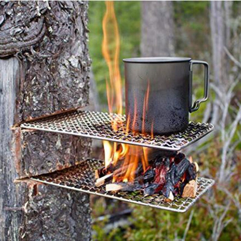 Bushcraft Grill Stainless Steel Outdoor Camping Grill Kitchen Cooking BBQ Rack Campfire Hiking Travel Portable Camping Tool