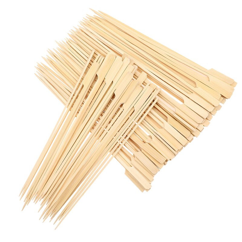 100Pcs BBQ Wooden Bamboo Paddle Skewers Disposable Cocktail Party Sticks Supplies Barbecue Kitchen Accessories