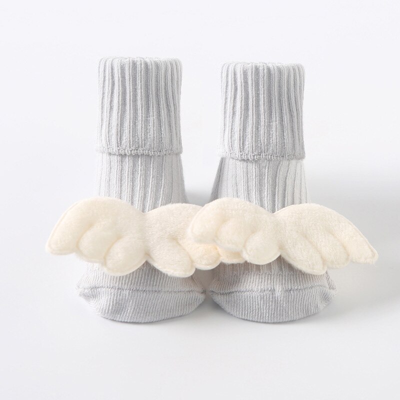 Cute Wings Flower Newborn Baby Socks Knitted Baby Boys Girls Socks Soft Winter Warm Infant Toddler Anti-slip Floor Socks: grey wings