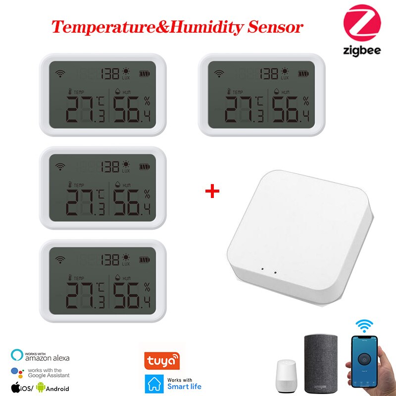 Tuya zigbee gateway hub mit temperatur- und feuchtigkeitssensor, lcd-display und alexa-/google home-unterstützung für smart-home-systeme