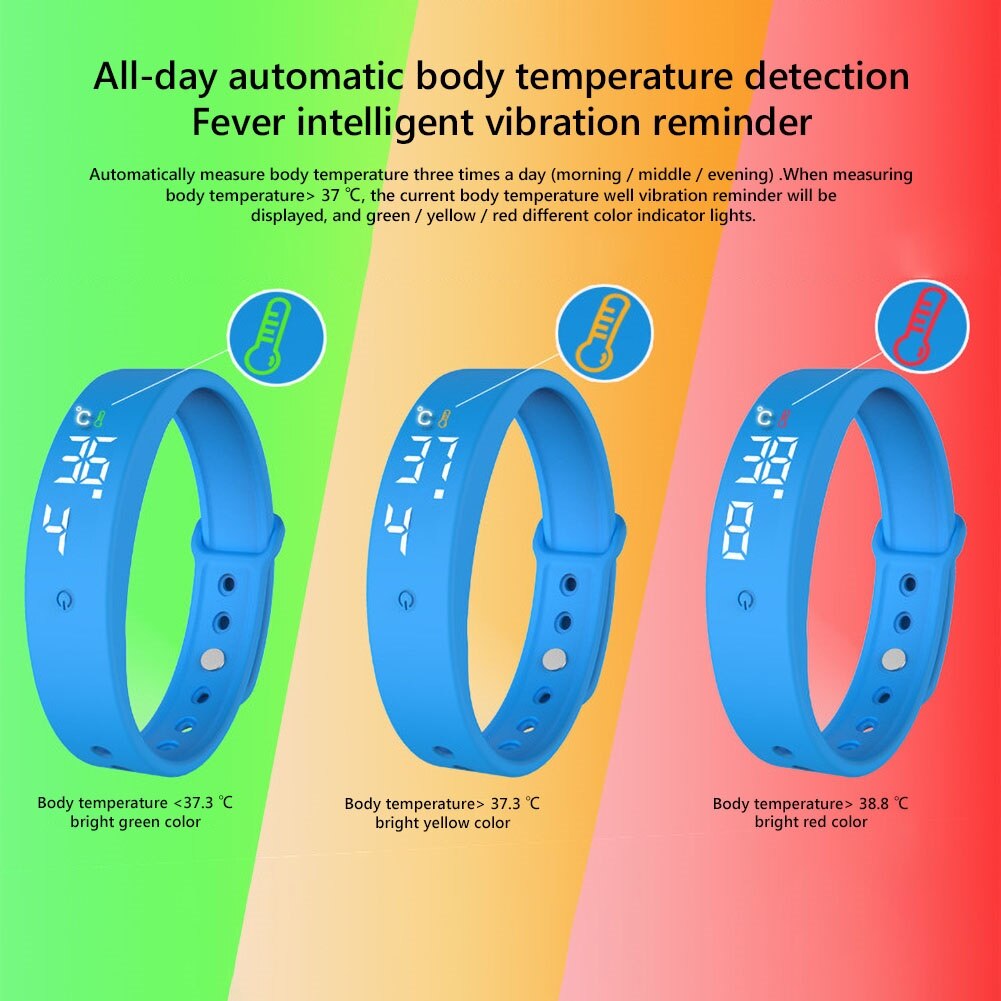 V9 Smart Body Temperature Monitor Thermometer Vibration Alarm Reminder Sports Wristband Smart Bracelet With LED Light Display