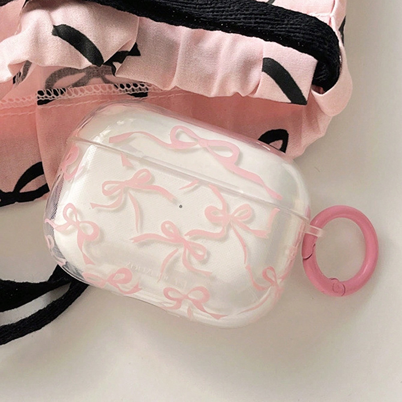 Funda con lazo rosa para Airpods 1/2/3/4, funda protectora suave para auriculares inalámbricos Bluetooth, funda para Airpods Pro 2 con llavero