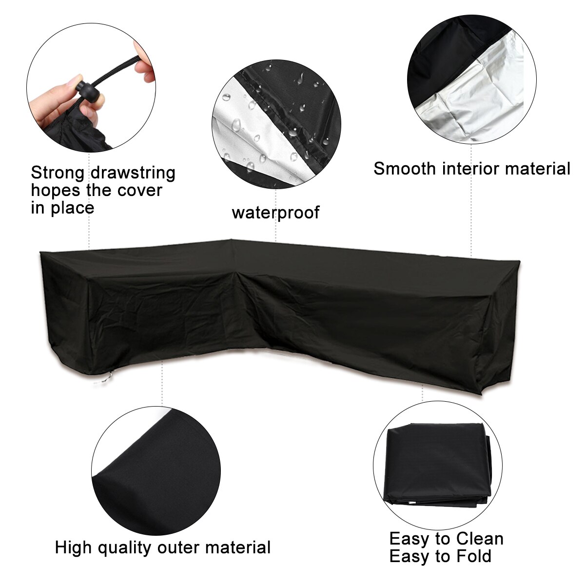 Juegos de tela impermeable para muebles de exterior, cubierta protectora de poliéster a prueba de polvo, para sofá, color negro