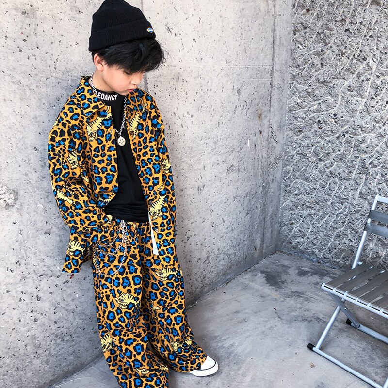 Enfant Cool Hip Hop vêtements léopard pinte surdimensionné petit haut jambe large Streetwear pantalon pour filles garçons Jazz danse Costume vêtements