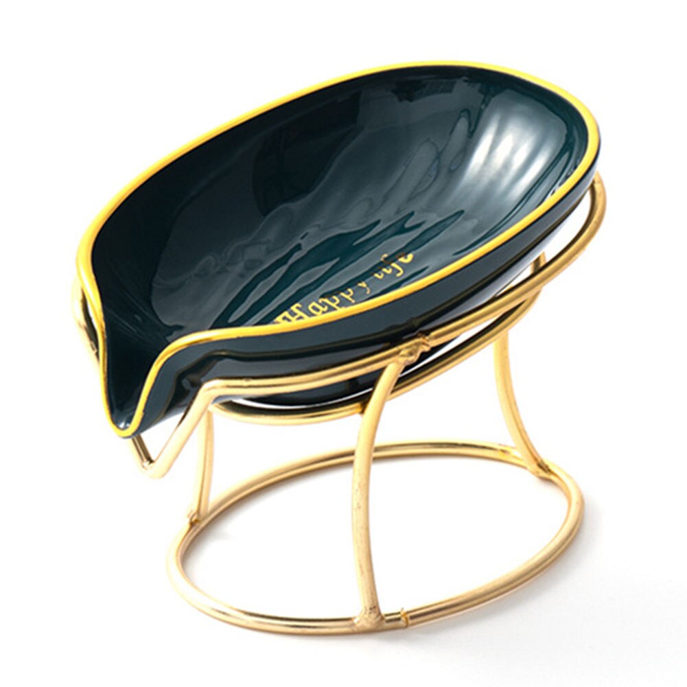 Luxury Ceramics Leaf Shape Soap Box Drain Iron Rack Soap Holder Shower Sponge Storage Plate Tray Non-slip Kitchen Supplies: Green 2