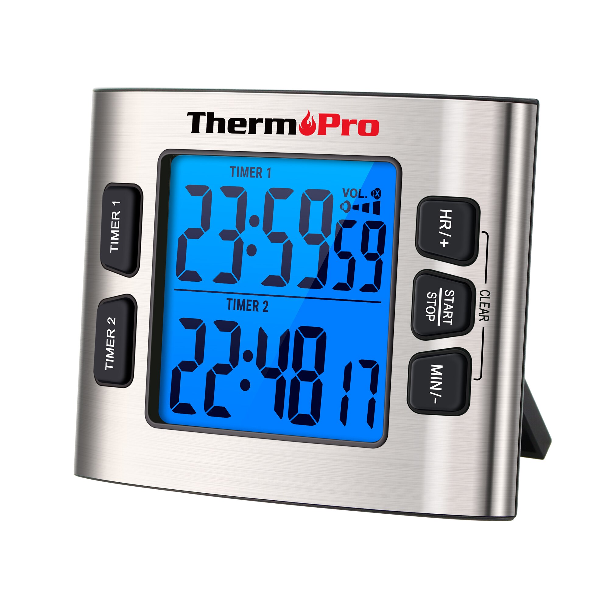ThermoPro TM02 Kitchen Cooking Timer Dual Digital Display Countdown Big Screen Backlight with 24H Clock Function