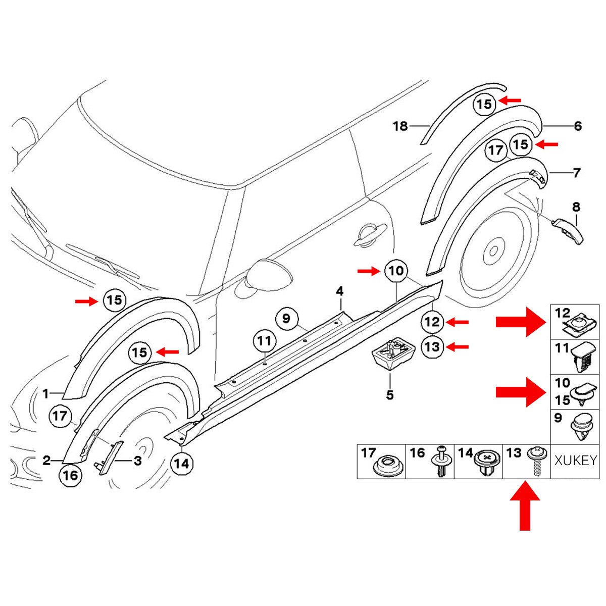 40x chassis motorbeskyttelse metallmutter/skrueskiver u-formsklips auto fender støtfanger krysshodeskruer til bmw sekskantet feste