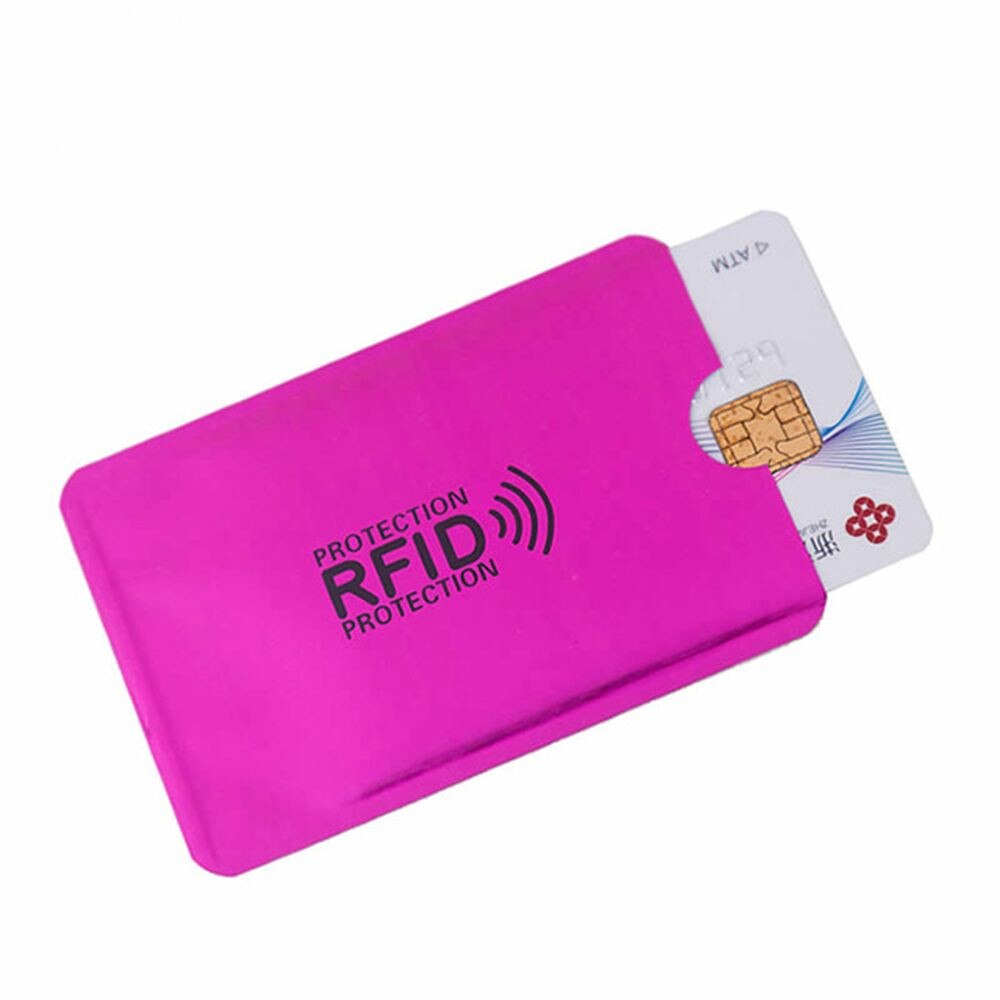 5 uds. Lector de bloqueo de cartera de aluminio anti RFID NFC Lock tarjetero para tarjetas bancarias Id Bank Card Case Protection Metal titular de la tarjeta de crédito: Rosa